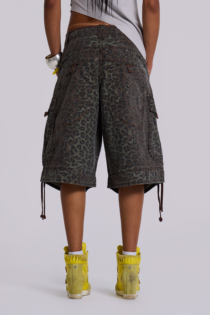 Charcoal Leopard Cadet Baggy Shorts
