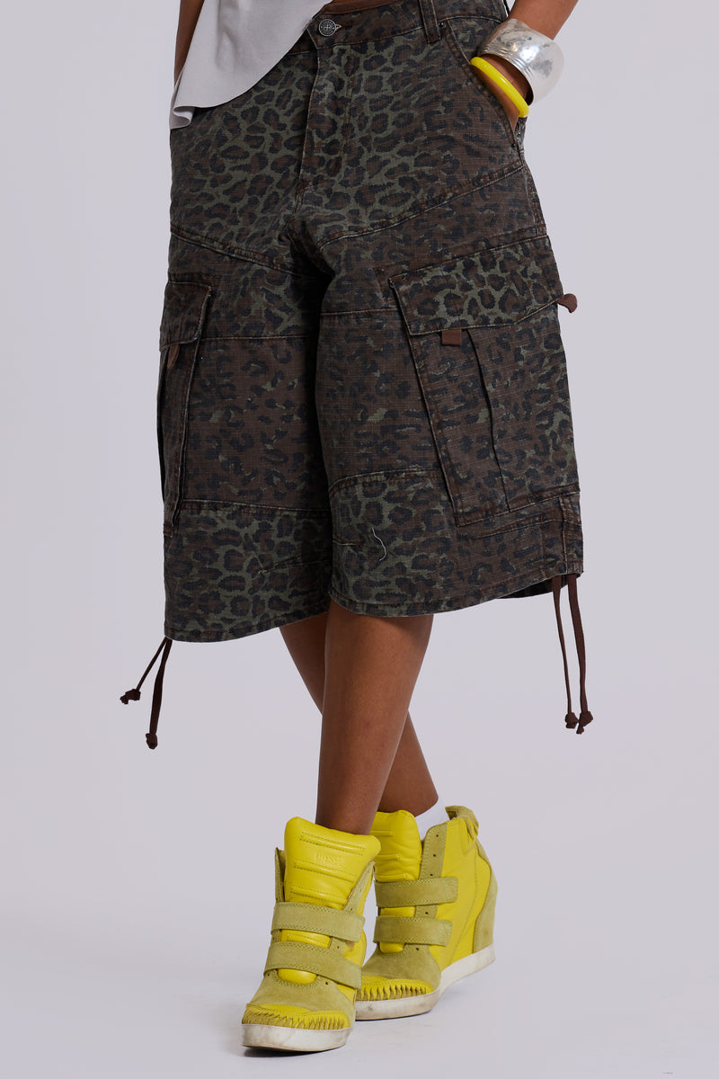 Charcoal Leopard Cadet Baggy Shorts