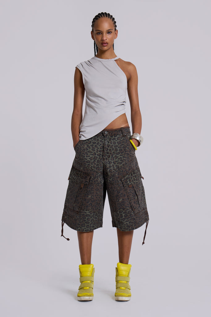 Charcoal Leopard Cadet Baggy Shorts