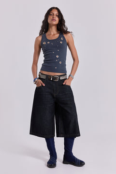 Creased Indigo Colossus Jorts - W36 / Blue