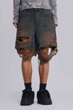 Dark Vintage Wash Glasto Shorts - W34 / Blue
