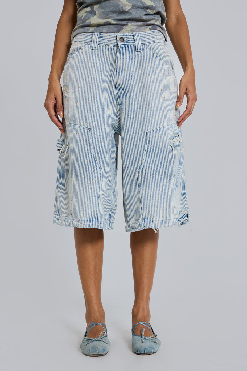 Pinstripe Double Knee Carpenter Jorts
