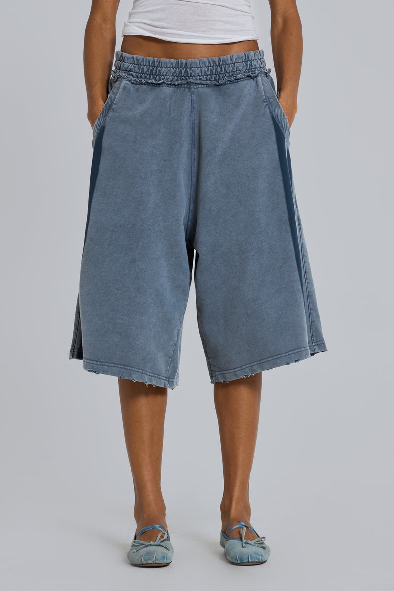 Washed Grey Sporty Stripe Monster Jogger Shorts