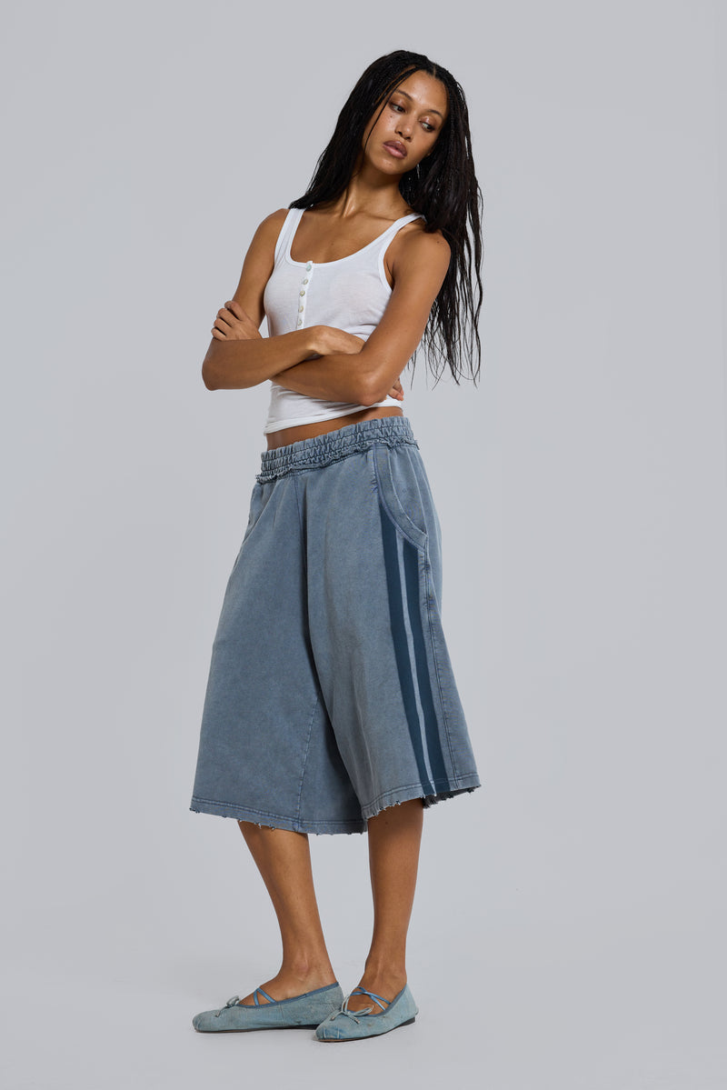 Washed Grey Sporty Stripe Monster Jogger Shorts