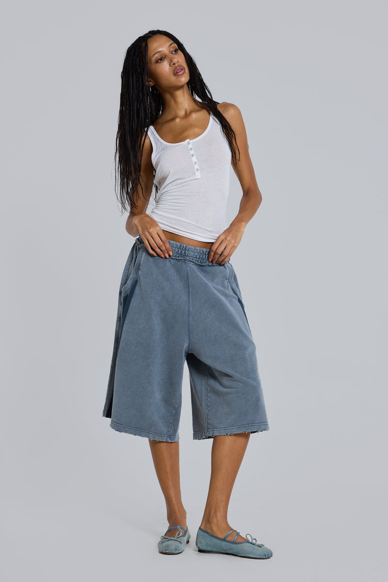 Washed Grey Sporty Stripe Monster Jogger Shorts