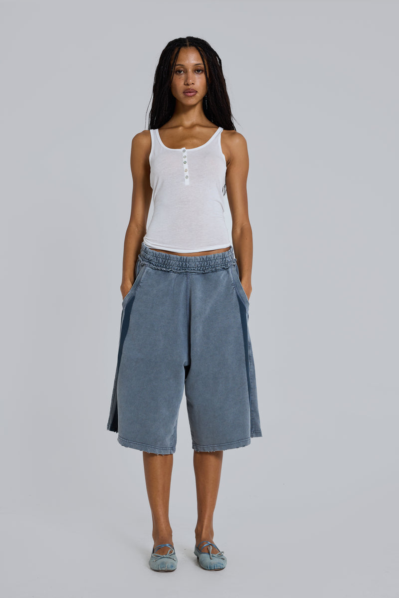 Washed Grey Sporty Stripe Monster Jogger Shorts