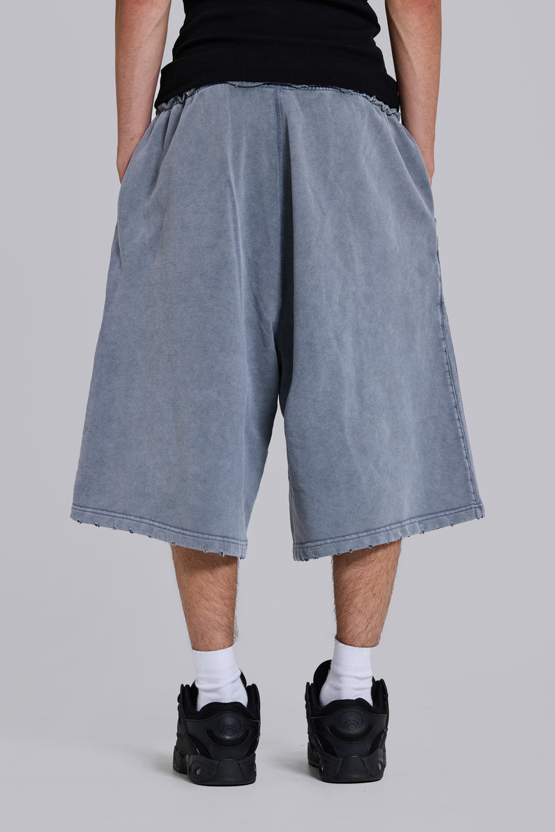 Washed Grey Sporty Stripe Monster Jogger Shorts