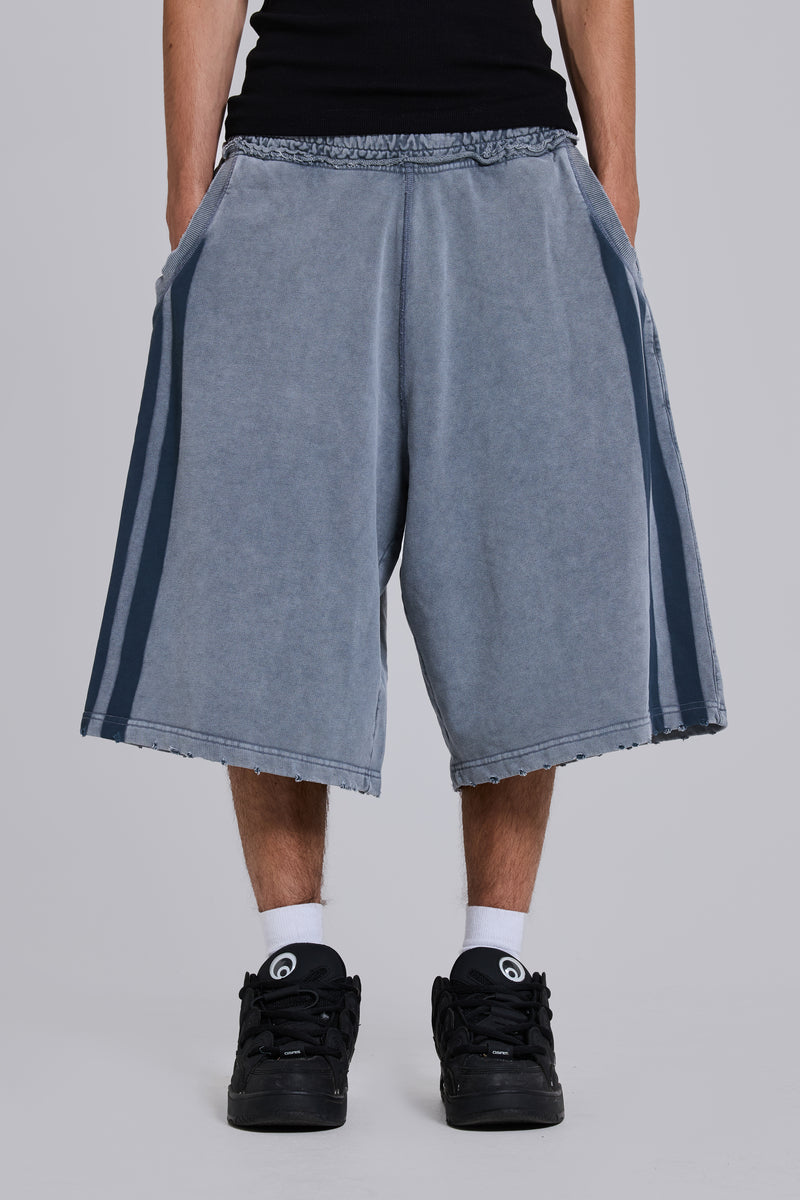 Washed Grey Sporty Stripe Monster Jogger Shorts
