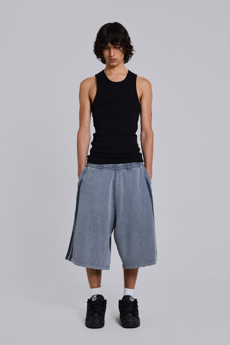 Washed Grey Sporty Stripe Monster Jogger Shorts