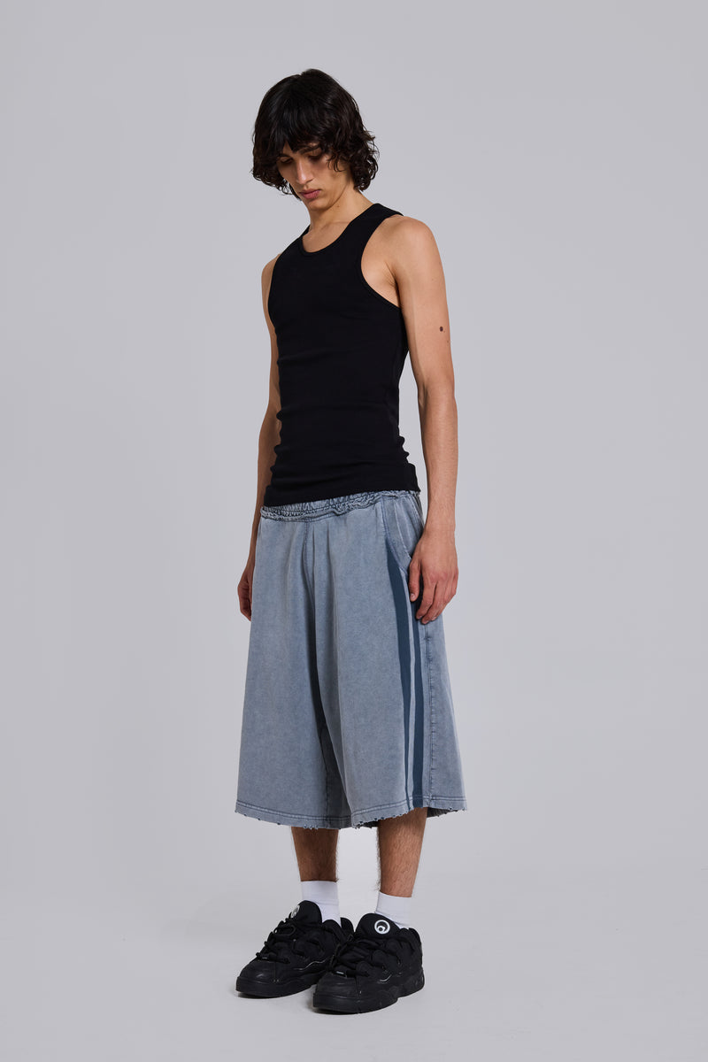 Washed Grey Sporty Stripe Monster Jogger Shorts