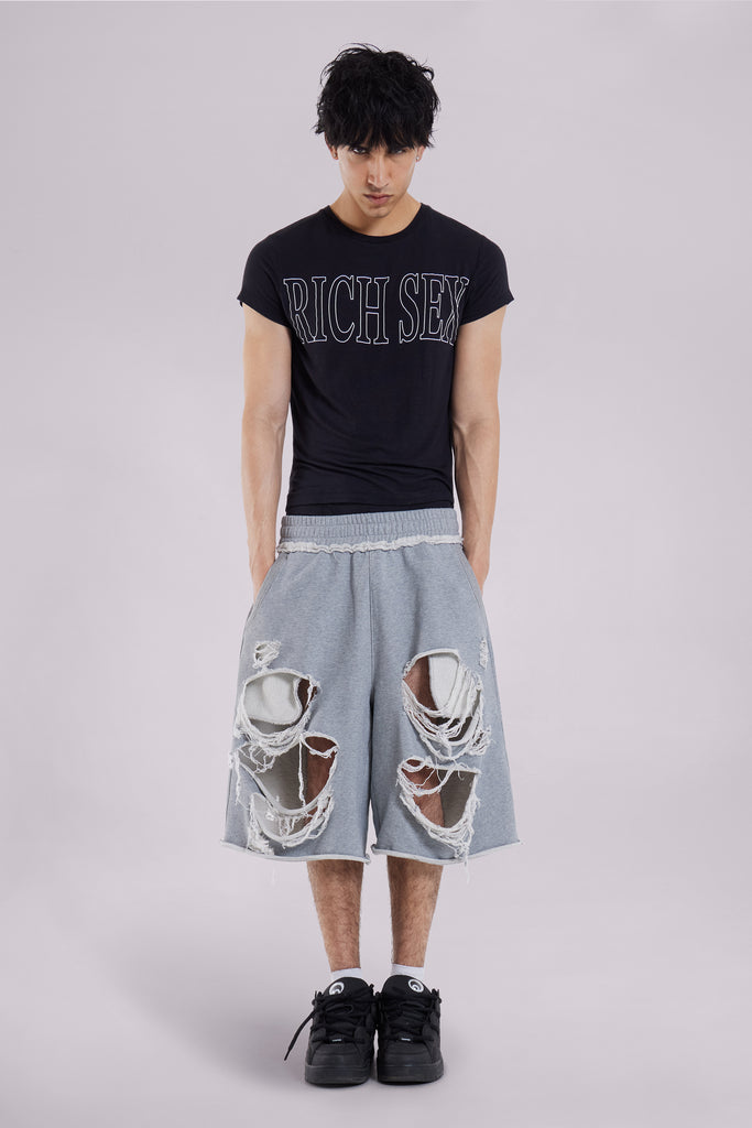 Grey Distressed Monster Shorts