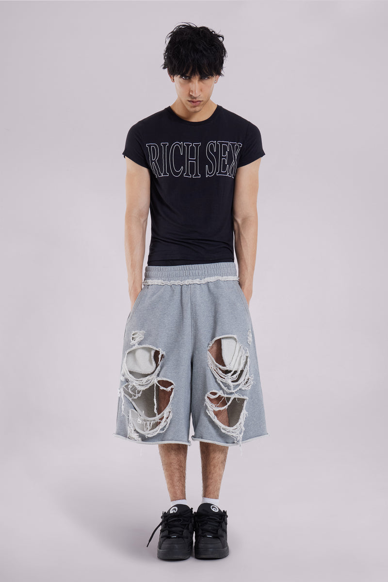 Grey Distressed Monster Shorts