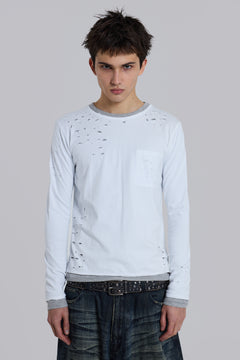 Distressed Double-Layered Waffle Top - M / White