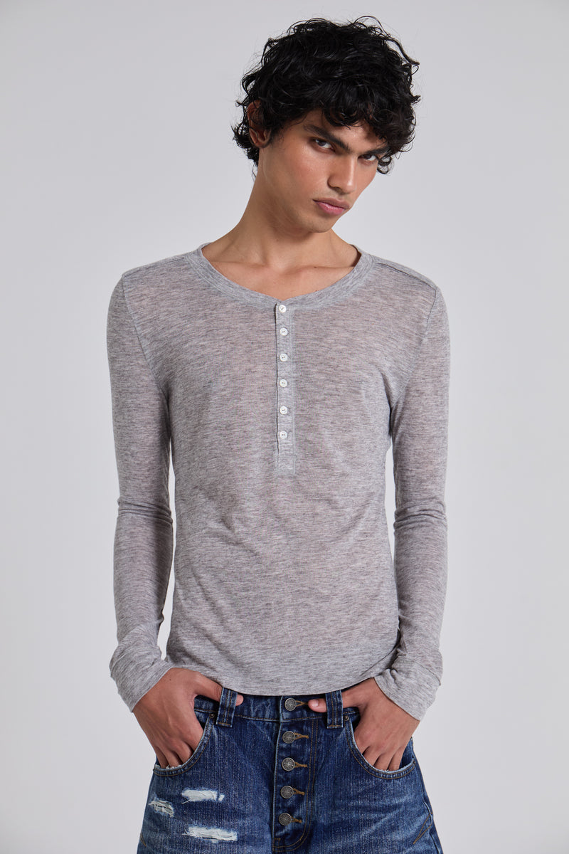 Grey Marl Haze Henley Top