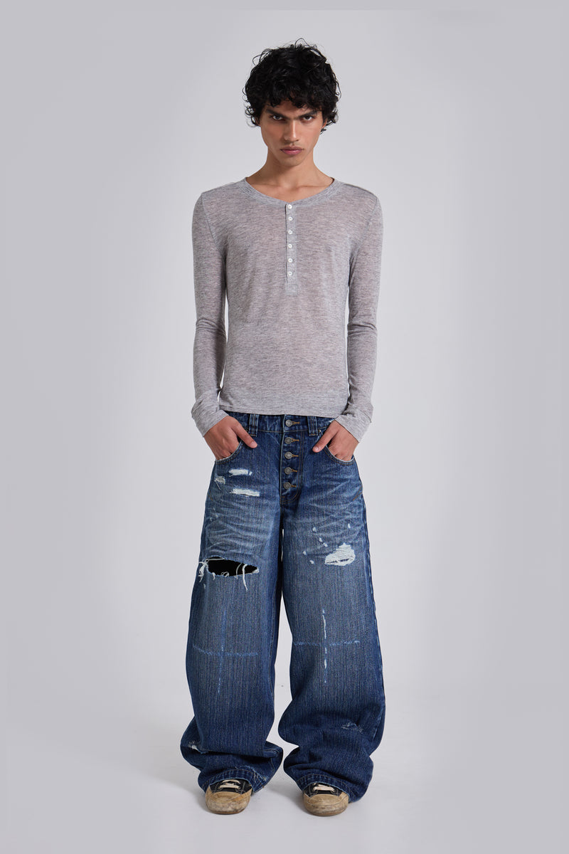 Grey Marl Haze Henley Top
