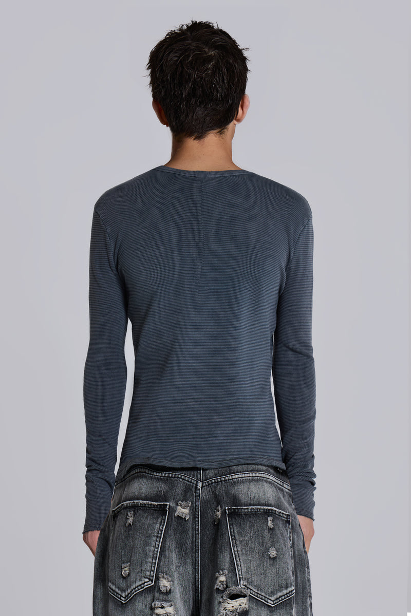 Charcoal Waffle Henley Top