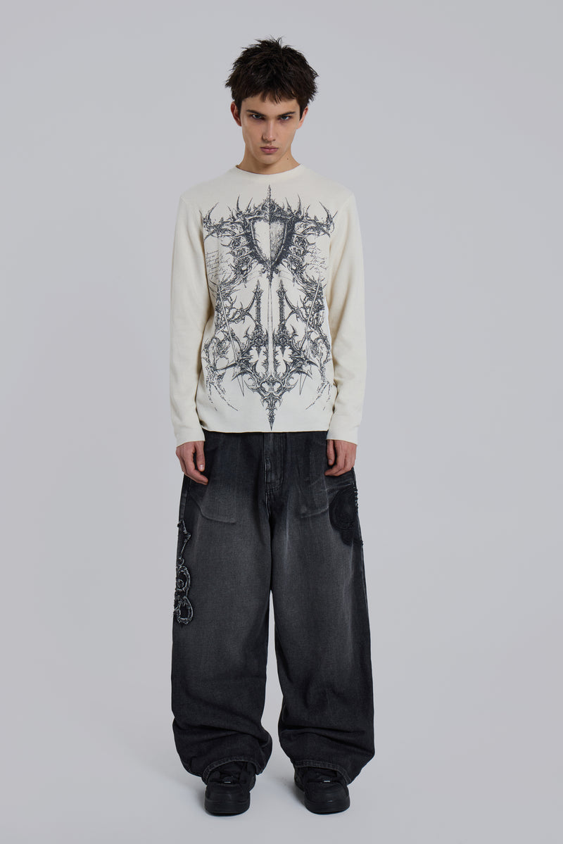 Black Raised Embroidery XL Colossus Jeans