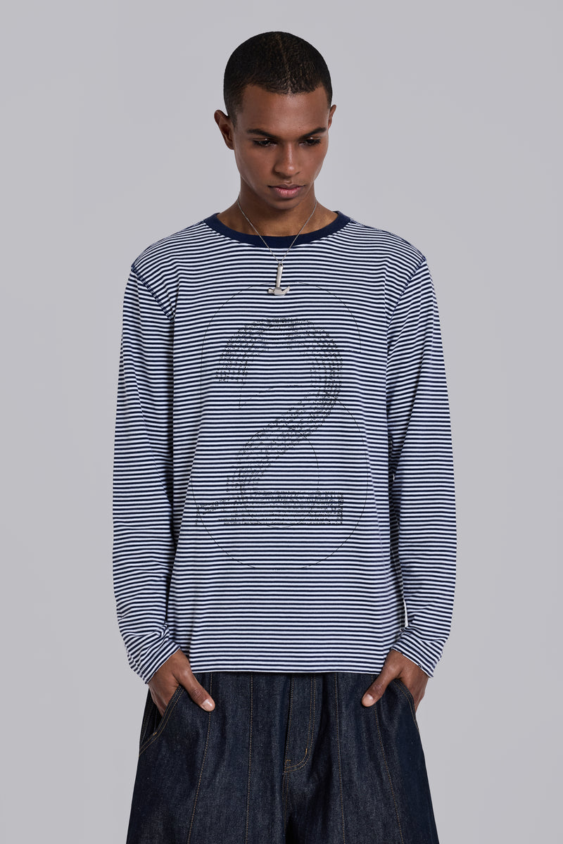 62 Stripe Navy Long-Sleeve Top