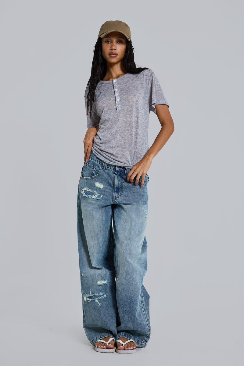 Grey Marl Haze Henley T-Shirt