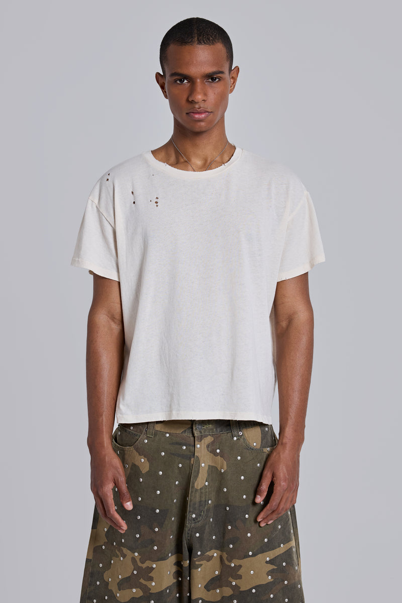 White Moth Cropped T-Shirt
