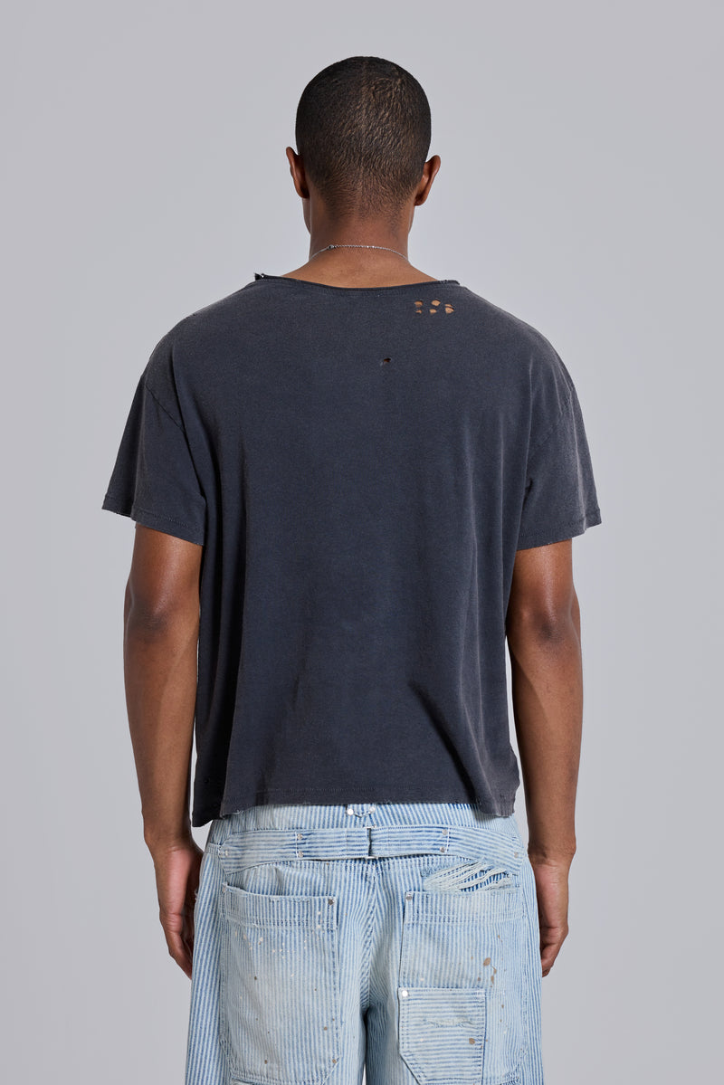 Washed Black Cropped Moth T-Shirt