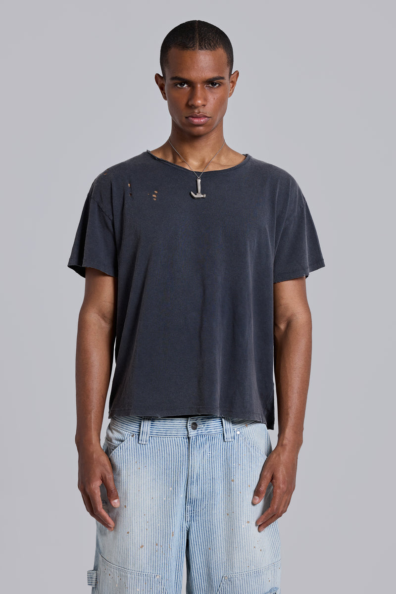 Washed Black Cropped Moth T-Shirt