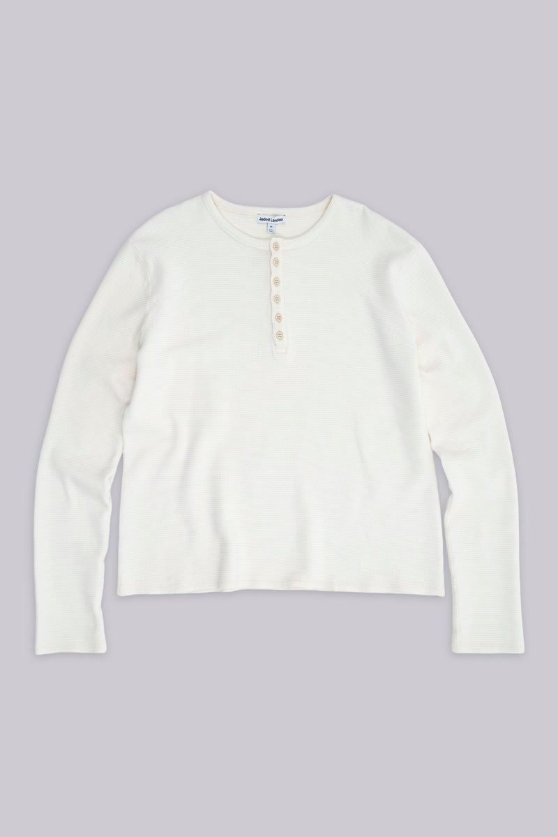 Ecru Waffle Henley Top