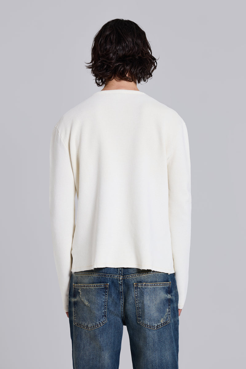Ecru Waffle Henley Top