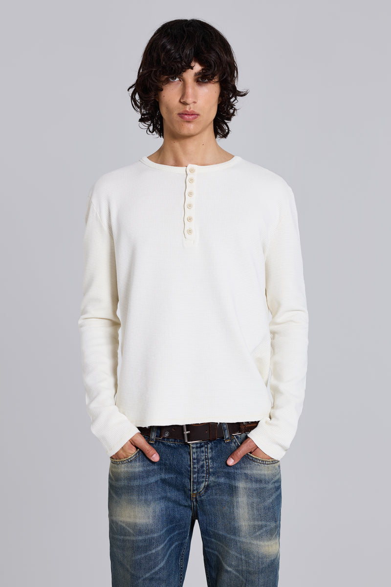 Ecru Waffle Henley Top