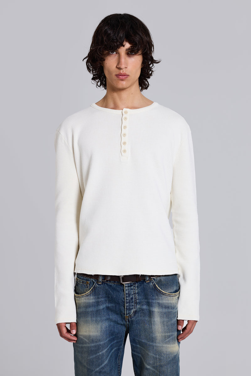 Ecru Waffle Henley Top
