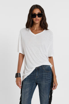 Linen V-Neck T-Shirt - XL / White