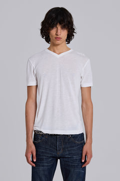 Linen V-Neck T-Shirt - XL / White