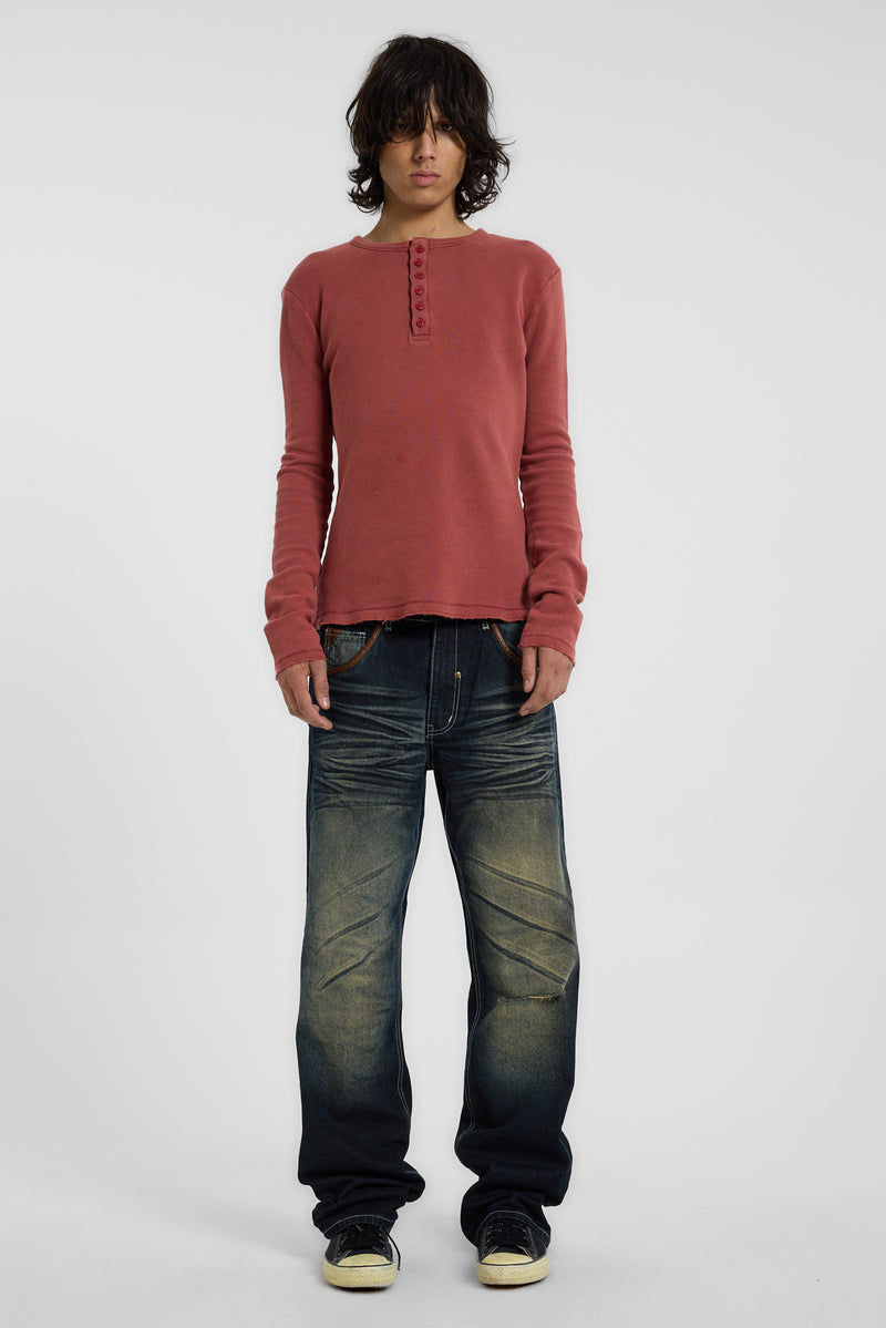 Red Waffle Henley Top