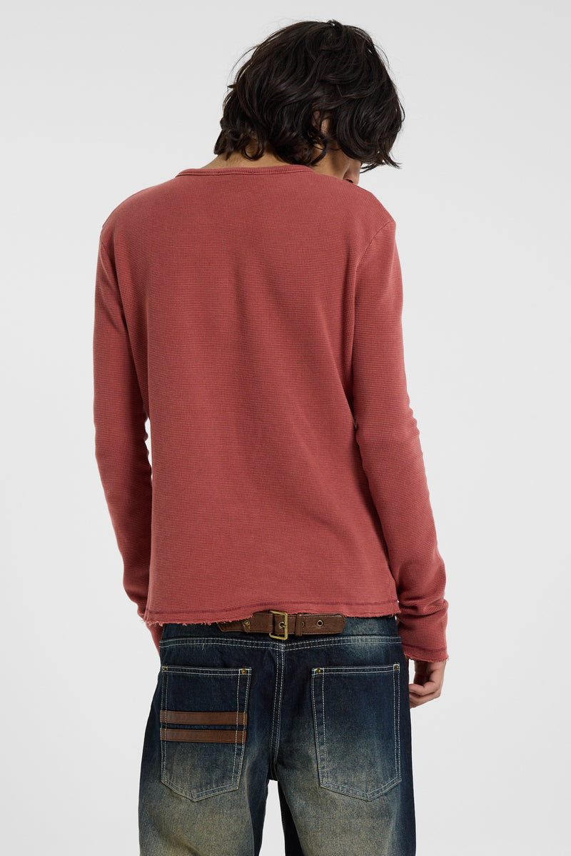 Red Waffle Henley Top