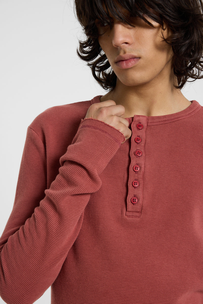 Red Waffle Henley Top