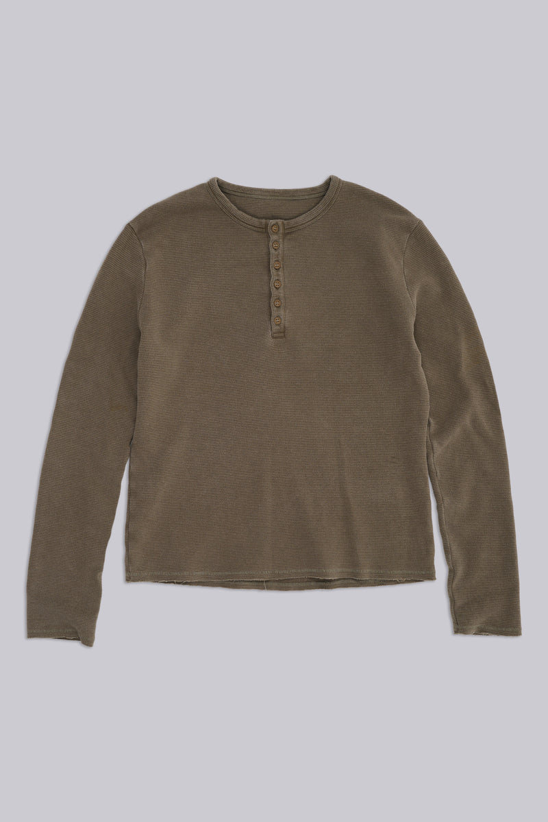 Olive Washed Waffle Henley Top – view 1