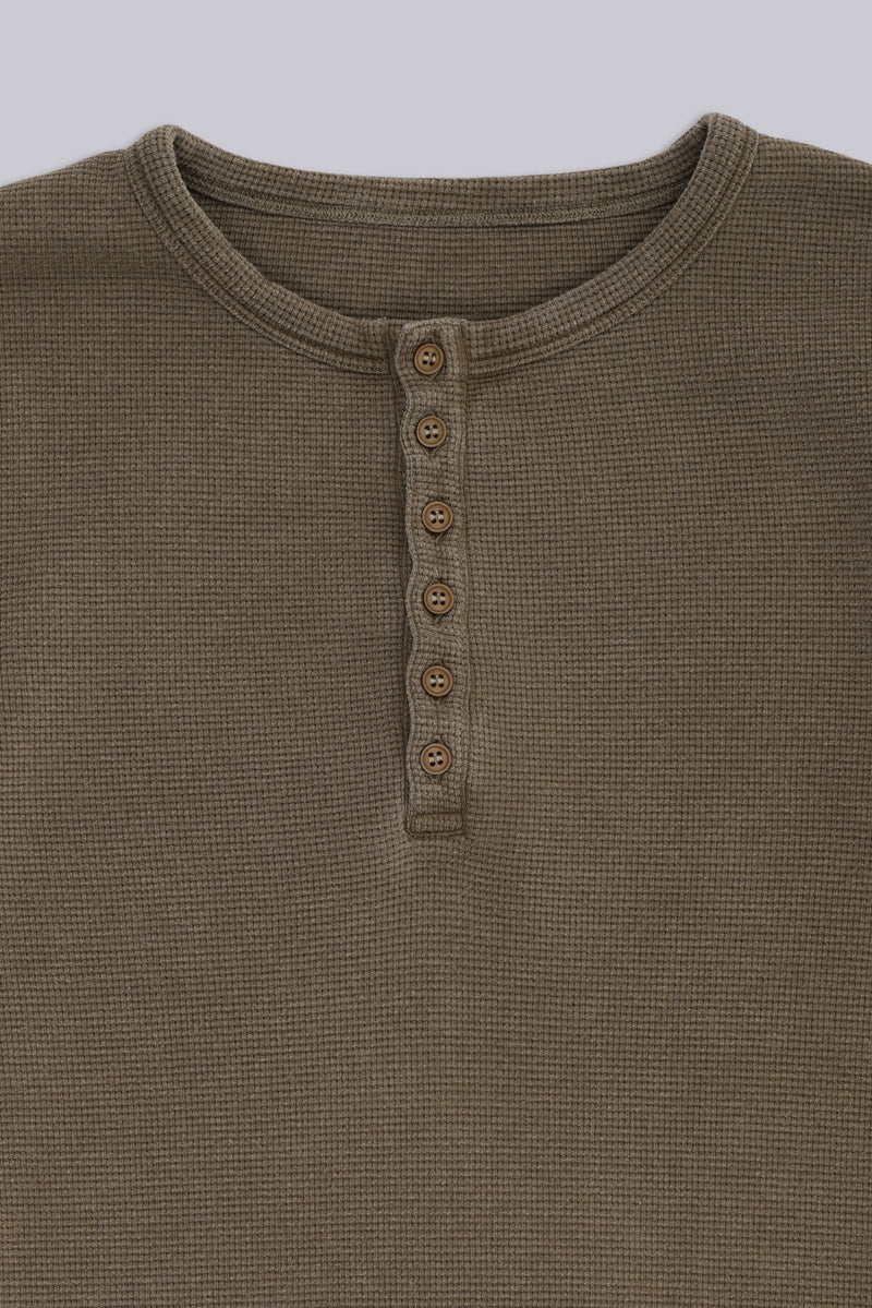 Olive Washed Waffle Henley Top – view 6