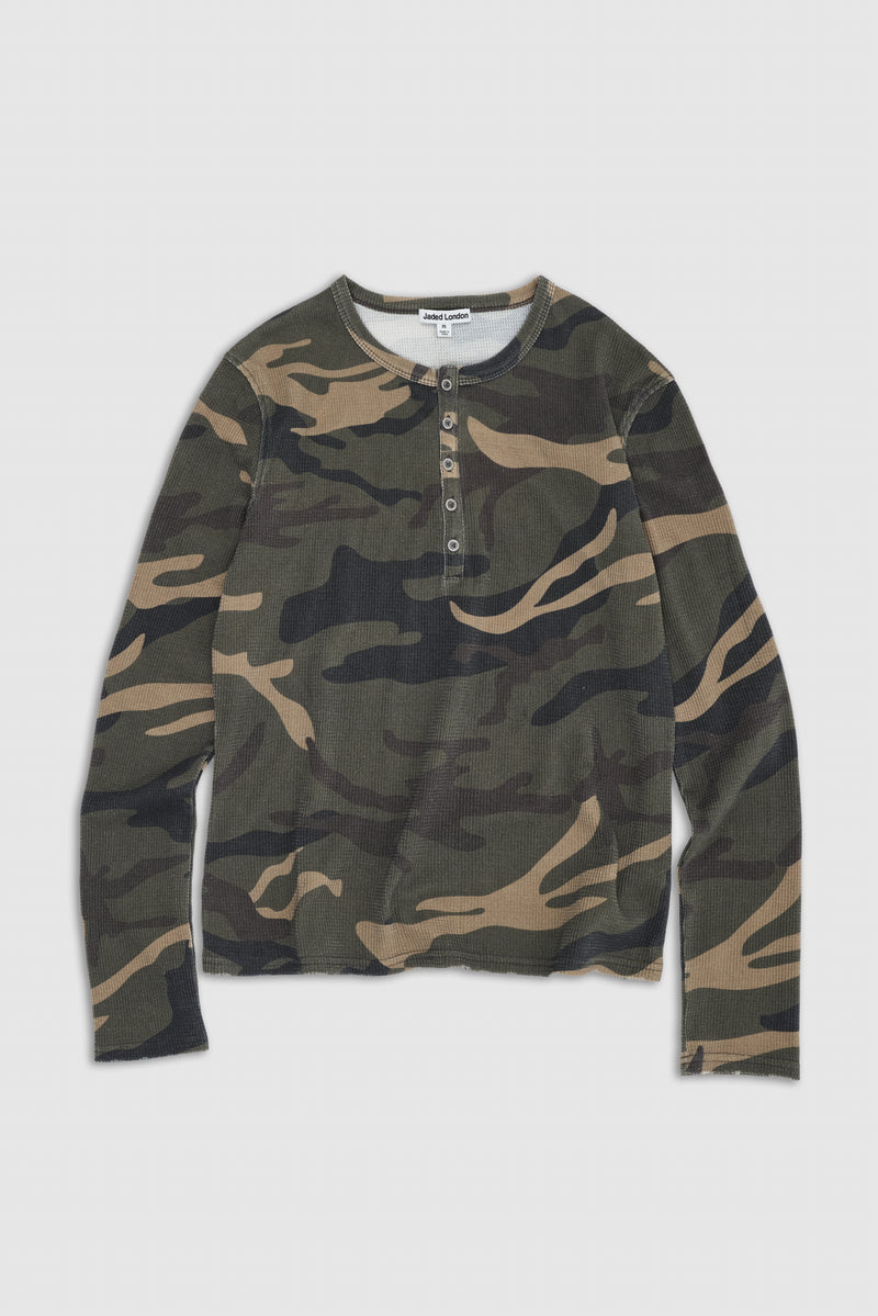 Camo Waffle Button Henley