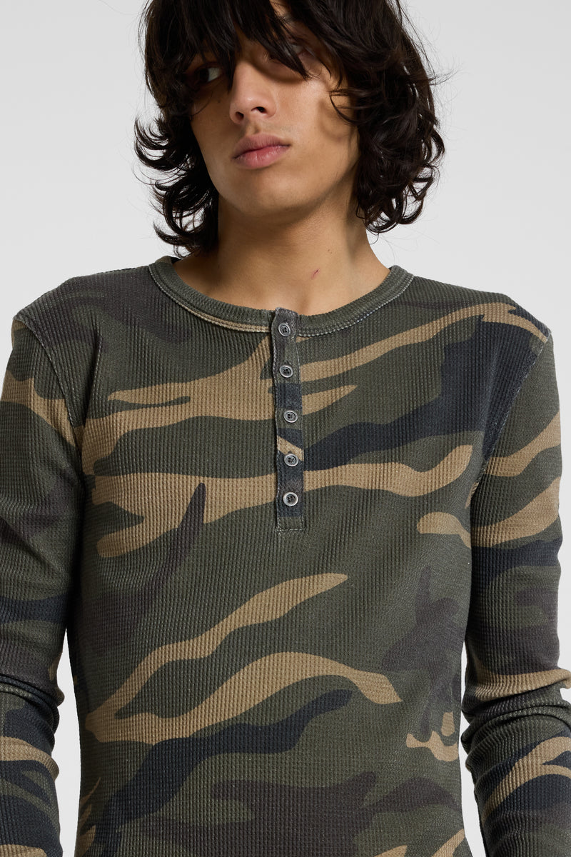Camo Waffle Button Henley