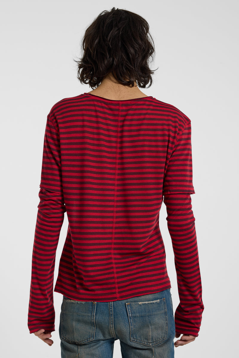 Red And Black Stripe Double Layer Ls Top