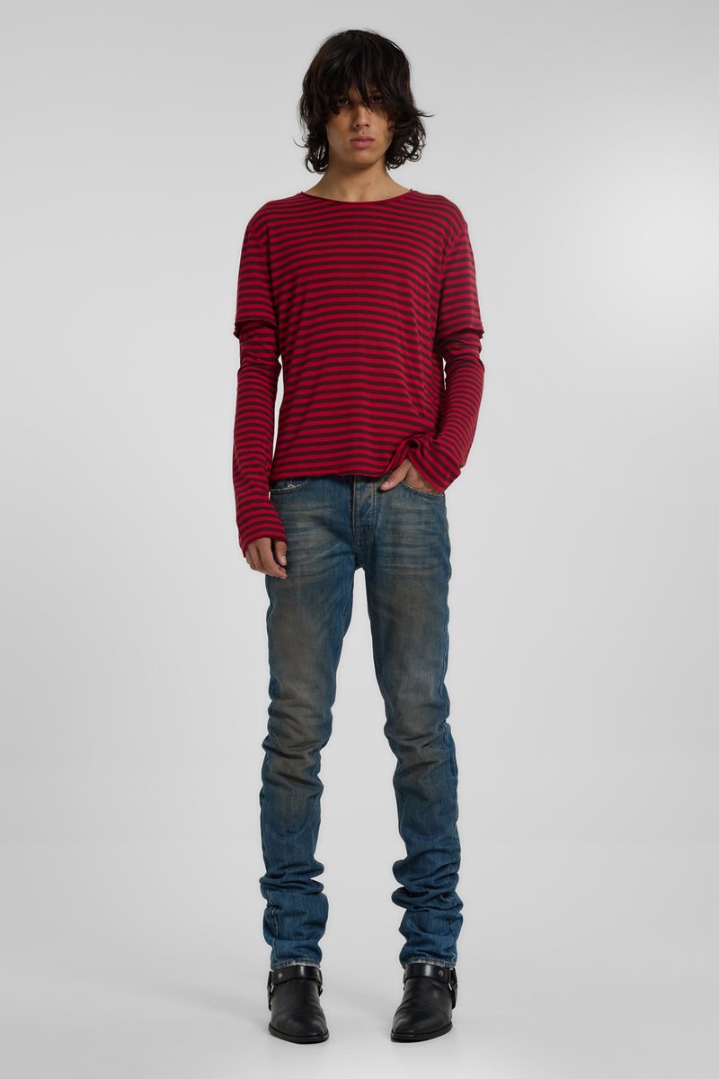 Red And Black Stripe Double Layer Ls Top