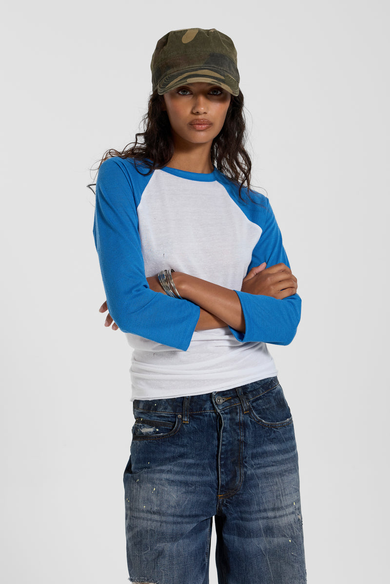 Blue Los Angeles Distressed Raglan Top – view 1