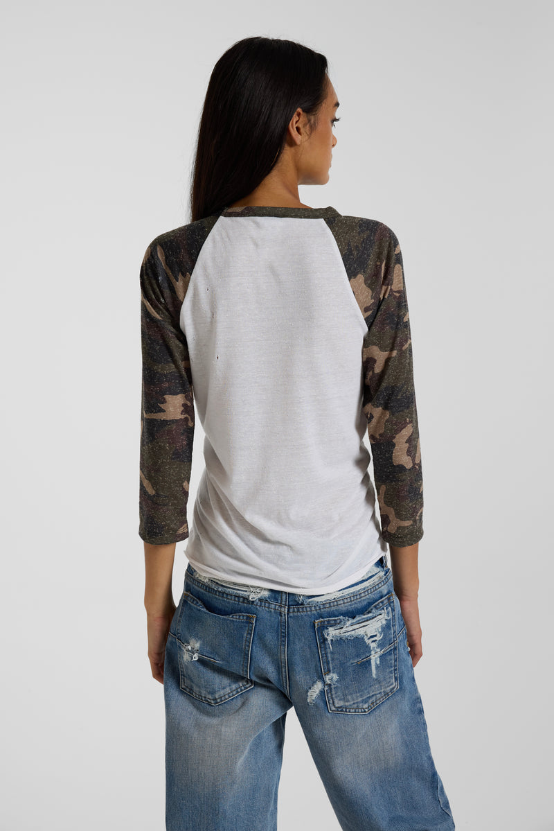 Camo Los Angeles Distressed Raglan Top