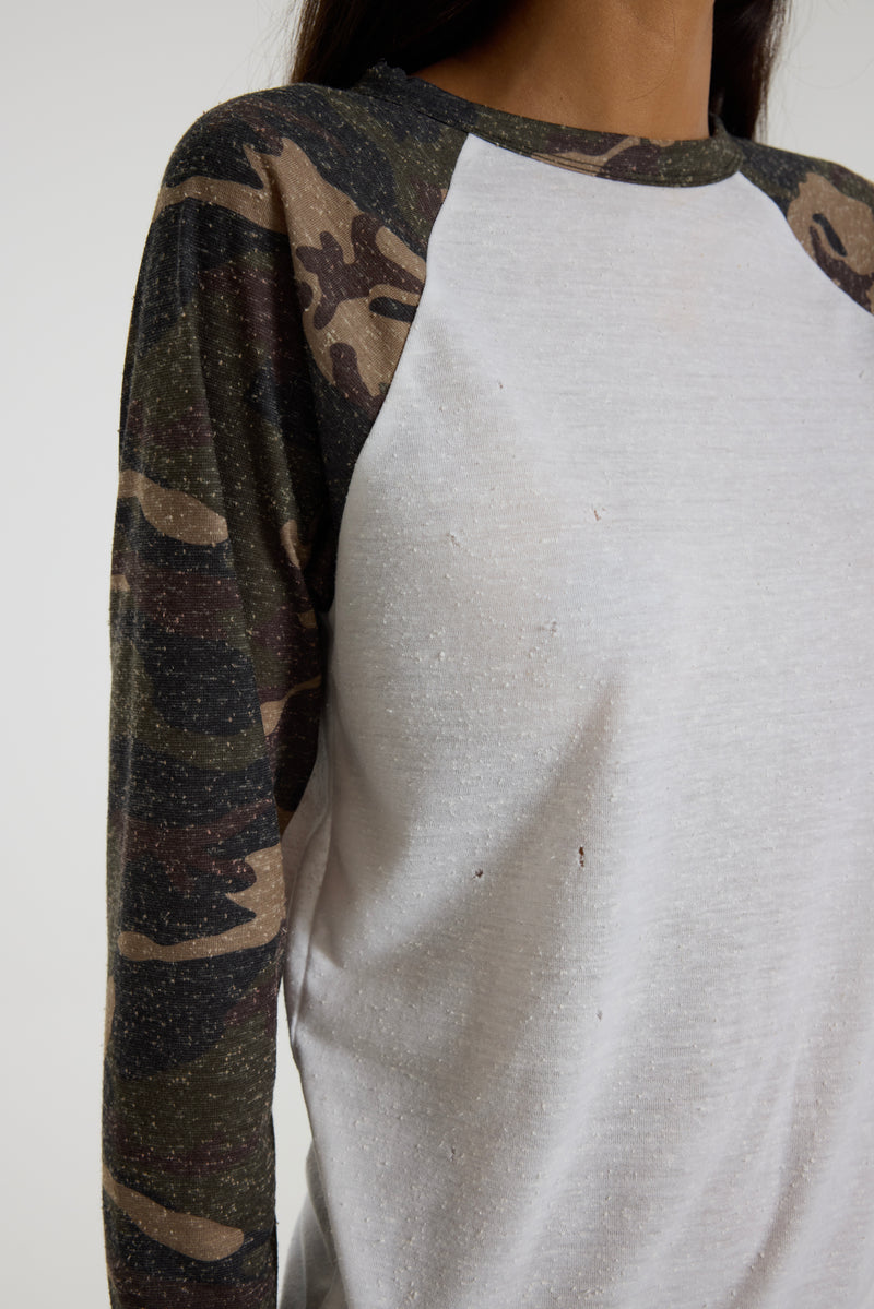 Camo Los Angeles Distressed Raglan Top