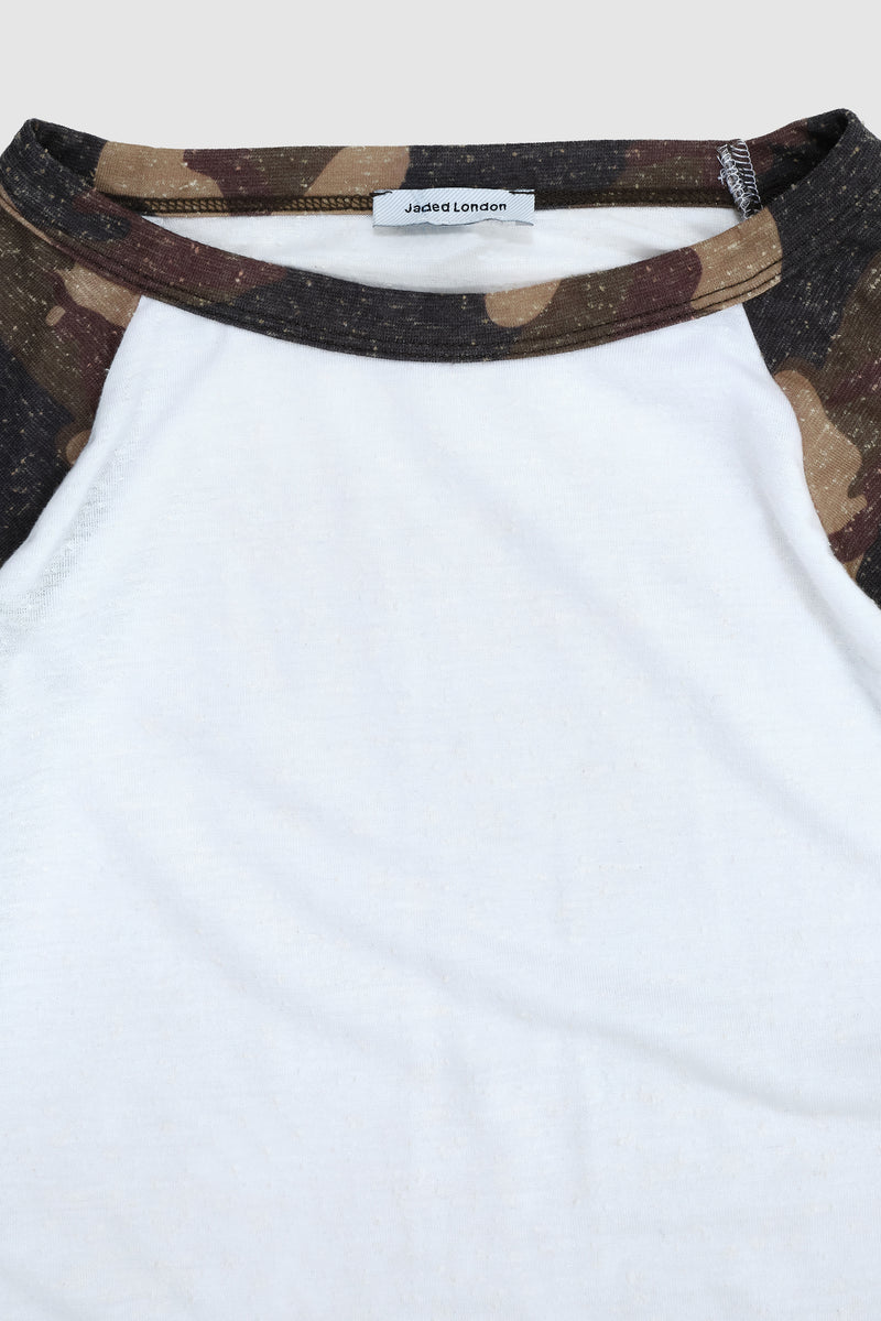 Camo Los Angeles Distressed Raglan Top