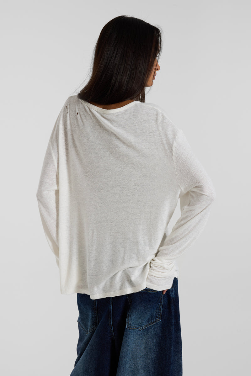 Slub White Long Sleeve T-Shirt
