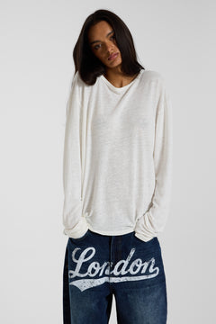 Slub White Long Sleeve T-Shirt - M / أبيض