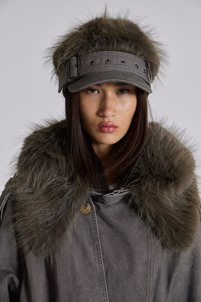 Vania Oversized Faux Fur Hooded Trench Coat