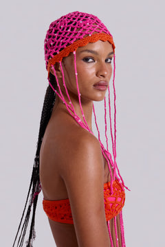 Aurea Crochet Fringe Sequin Hat - ONE SIZE / Pink