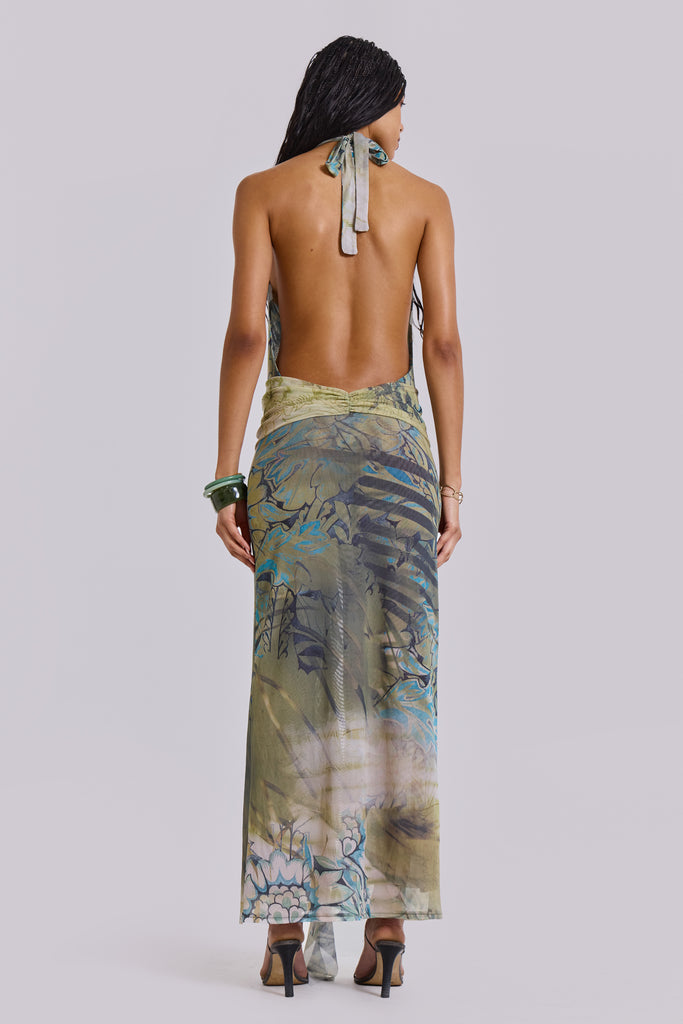 Cindy Plunge Maxi Dress In Green